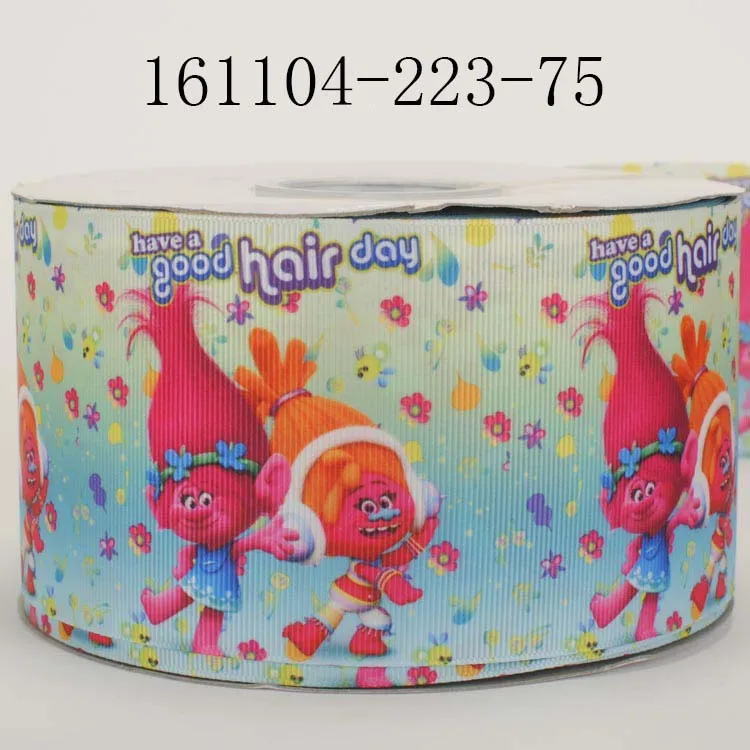 50 ярдов 3 &quot75 мм мультфильм тролли ленты и мерцание блеск девушка печатных grosgrain