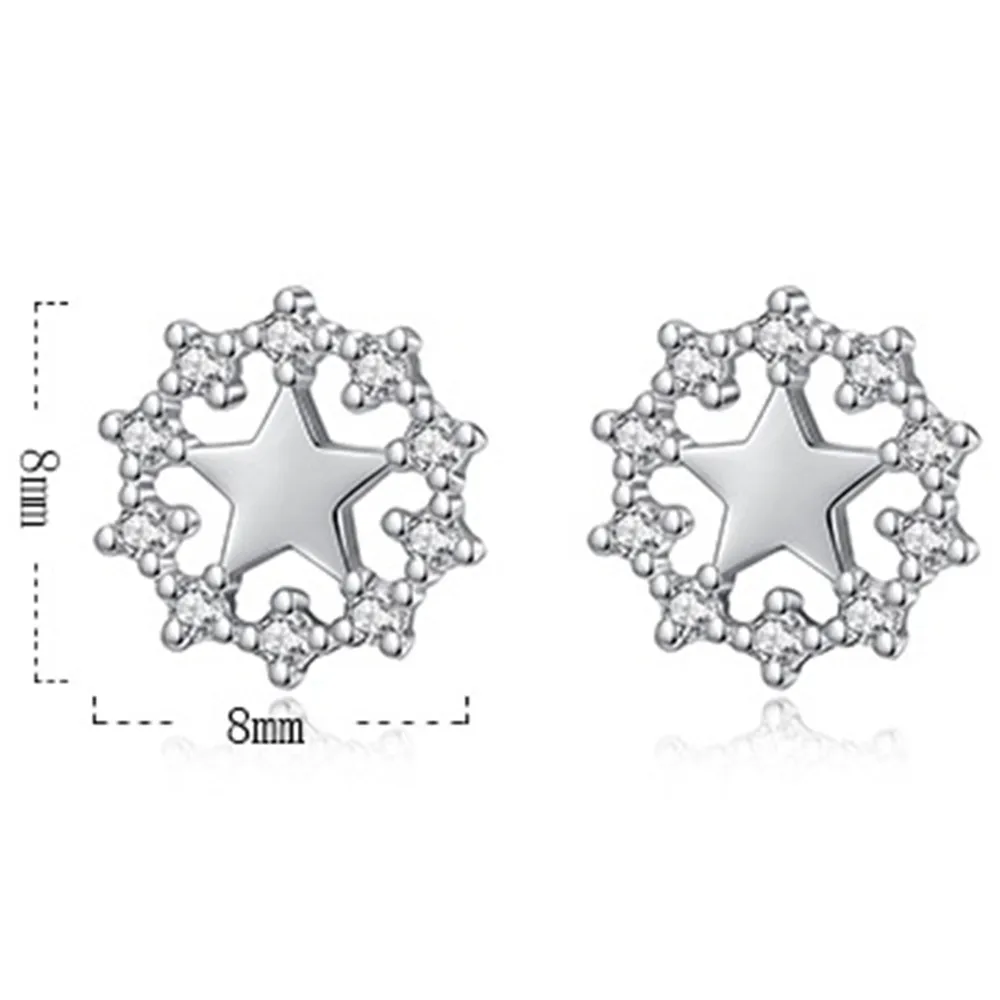 

S925 Sterling Silver The New Fashion Ms. High Quality Silver Earrings Crystal Five-pointed Star Retro Pierced Ear Jewelry