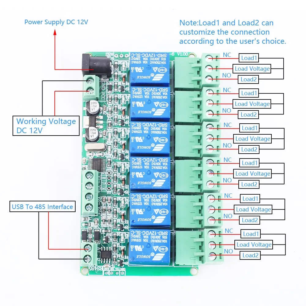 RS485 Modbus-RTU Relay Module Switch Controller for Arduino 12V 24V 1CH 2CH 3CH 4CH 6CH 8CH | Электронные компоненты и
