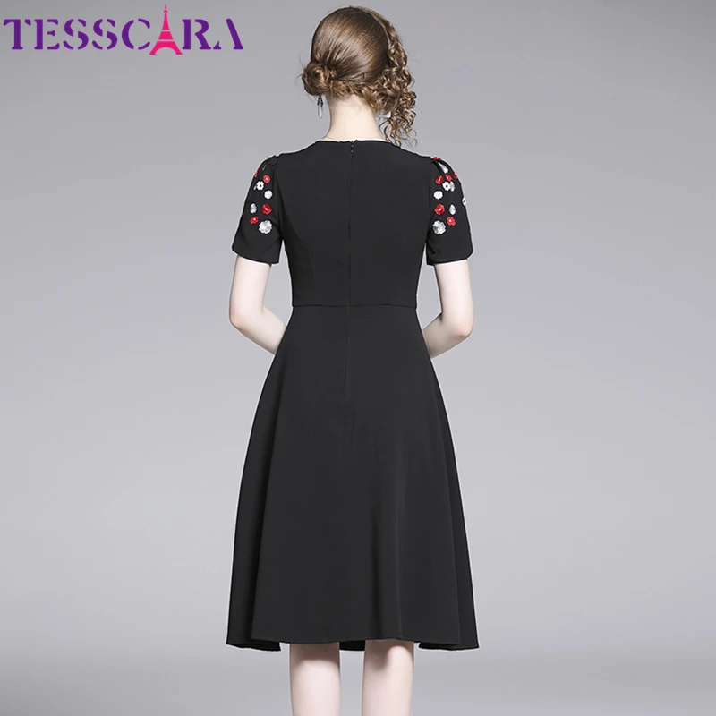 TESSCARA, женское роскошное платье с вышивкой, цветочный дизайн, для офиса, для мероприятий, вечерние платья, высокое качество, винтажное коктейльное платье
