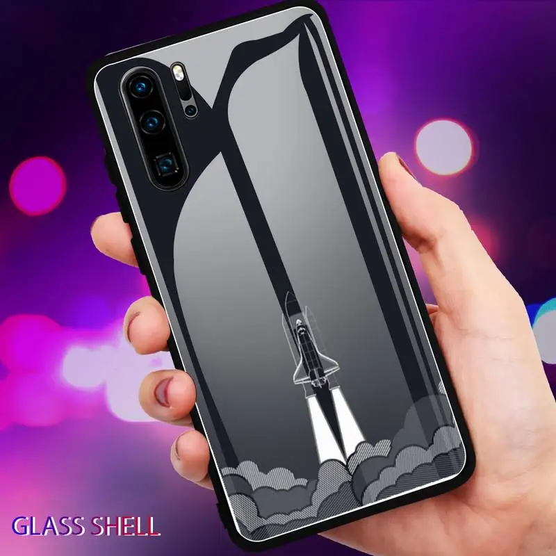 

Rocket Liftoff Illustration Phone Case glass For Huawei P30 lite 20 por P9 10 Mate 10 9 Honor 8 X 9 10 NOVA 5 cover