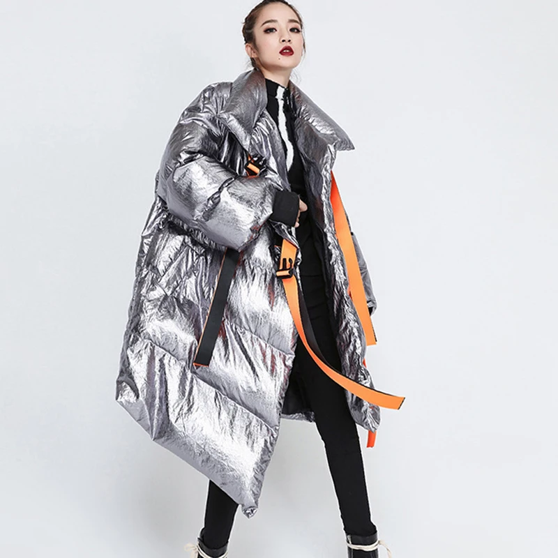 Зимняя женская пуховая куртка с длинным рукавом лоскутные ленты Необычные