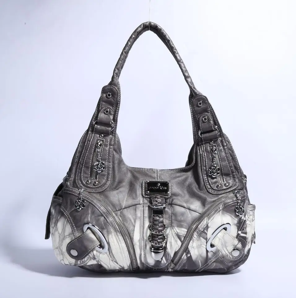 Tie-dyed Gray Роскошные потертые сумки через плечо для женщин классические модные мотоциклетные Мягкие Сумки из искусственной кожи сумки для шоппинга шикарная сумка через плечо - Цвет: Tie-dyed Gray