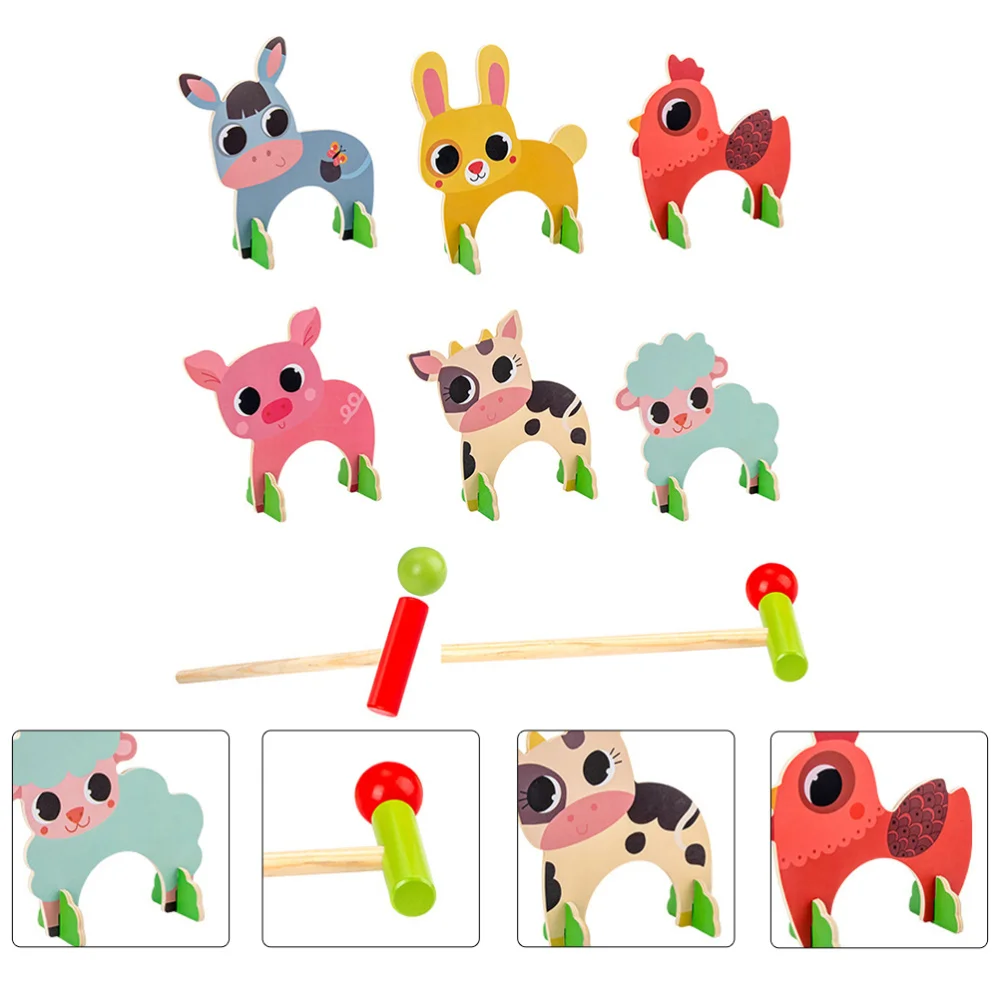 

1 Set of Wooden Animals Croquet Set Kids Baseball Sports Games Educational