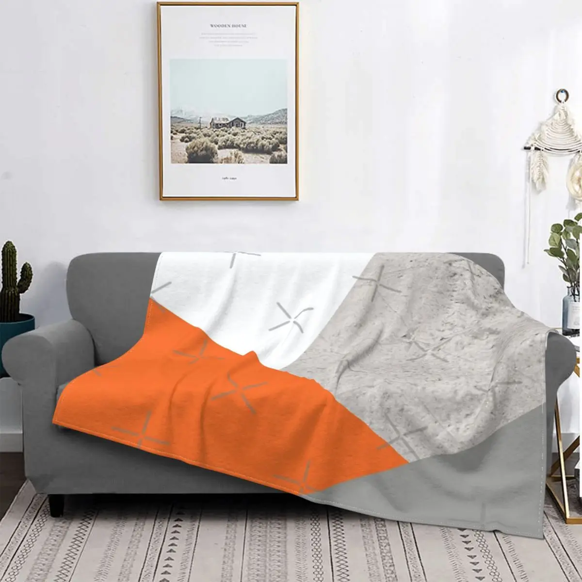 Manta de Color gris, naranja y hormigón, colcha a cuadros para cama, sofá, cama, Sudadera con capucha, manta para cama, 135