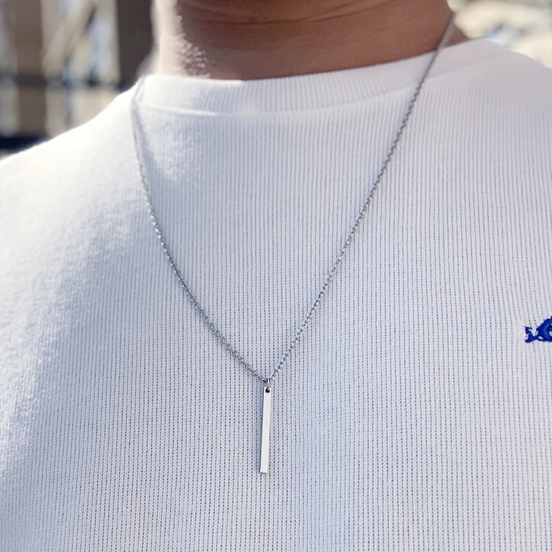 

men necklace stainless steel Necklace Women Men Simple Long Chain Rectangular pendant Necklace Statement Couples Choker Gifts