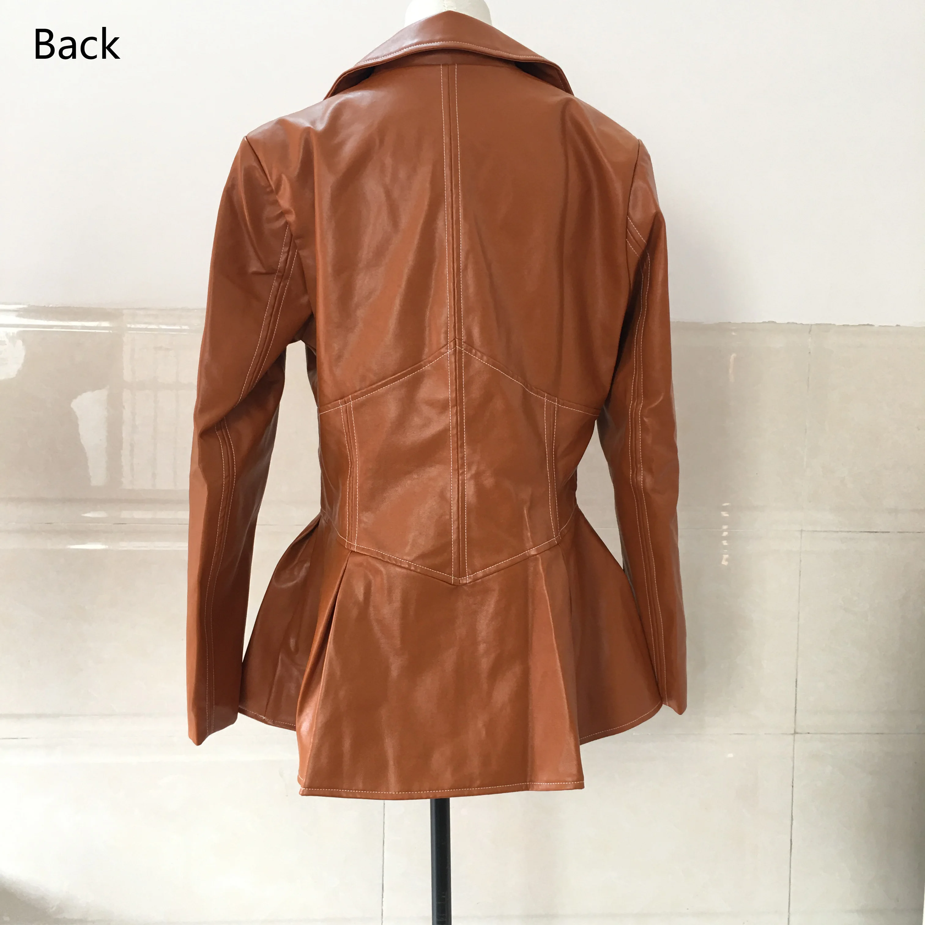 PU Jackets for Womens Solid Zipper Full Sleeve Slim A Line Notched Collar Luxury Elegant High Street Wear Outwears Coats Jackets