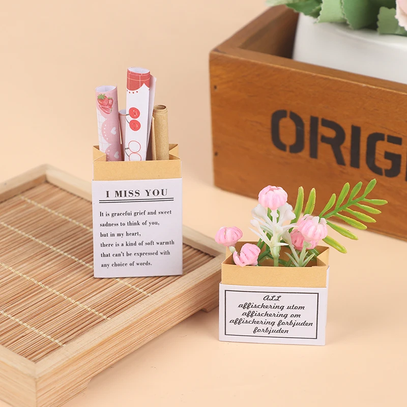 

Dollhouse Miniature Rose Flower Packaging Paper Bag Shopping Scene Doll Decor Doll House Mini DIY