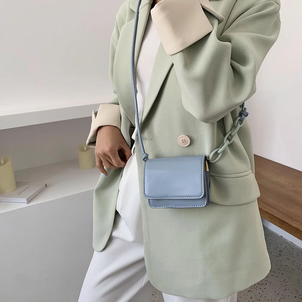 

Fashion PU Leather Women's Crossbody Messenger Bag Portable Ladies Solid Color Mini Square Shoulder Handbags Trave Chain Purse