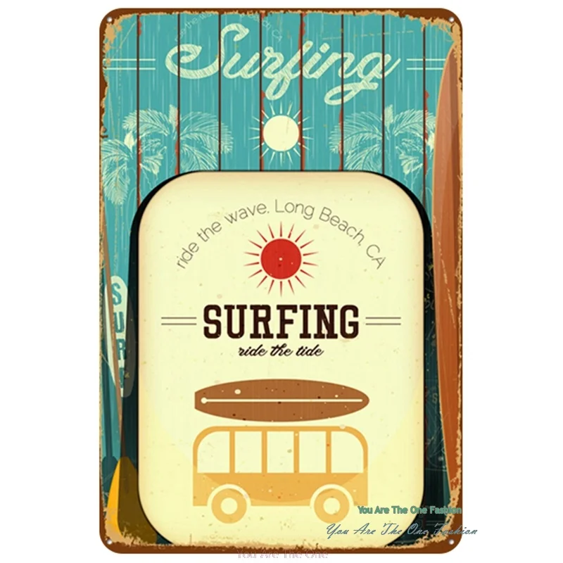 Потертая настенная металлическая Оловянная вывеска для серфинга клуба доска