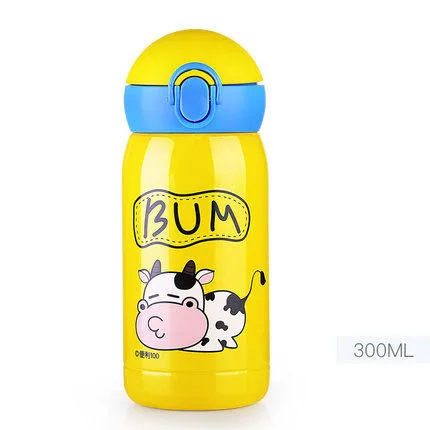 Bpa-free 300 мл детская питьевая 304 нержавеющая сталь соломы термос чашка портативный веревка мини вакуумная колба мультфильм чай бутылка для воды - Цвет: yellow-300ml