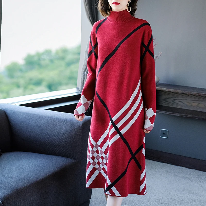 

Женское трикотажное платье-свитер средней длины, черное повседневное облегающее шерстяное платье-свитер в Корейском стиле, Осень-зима 2023