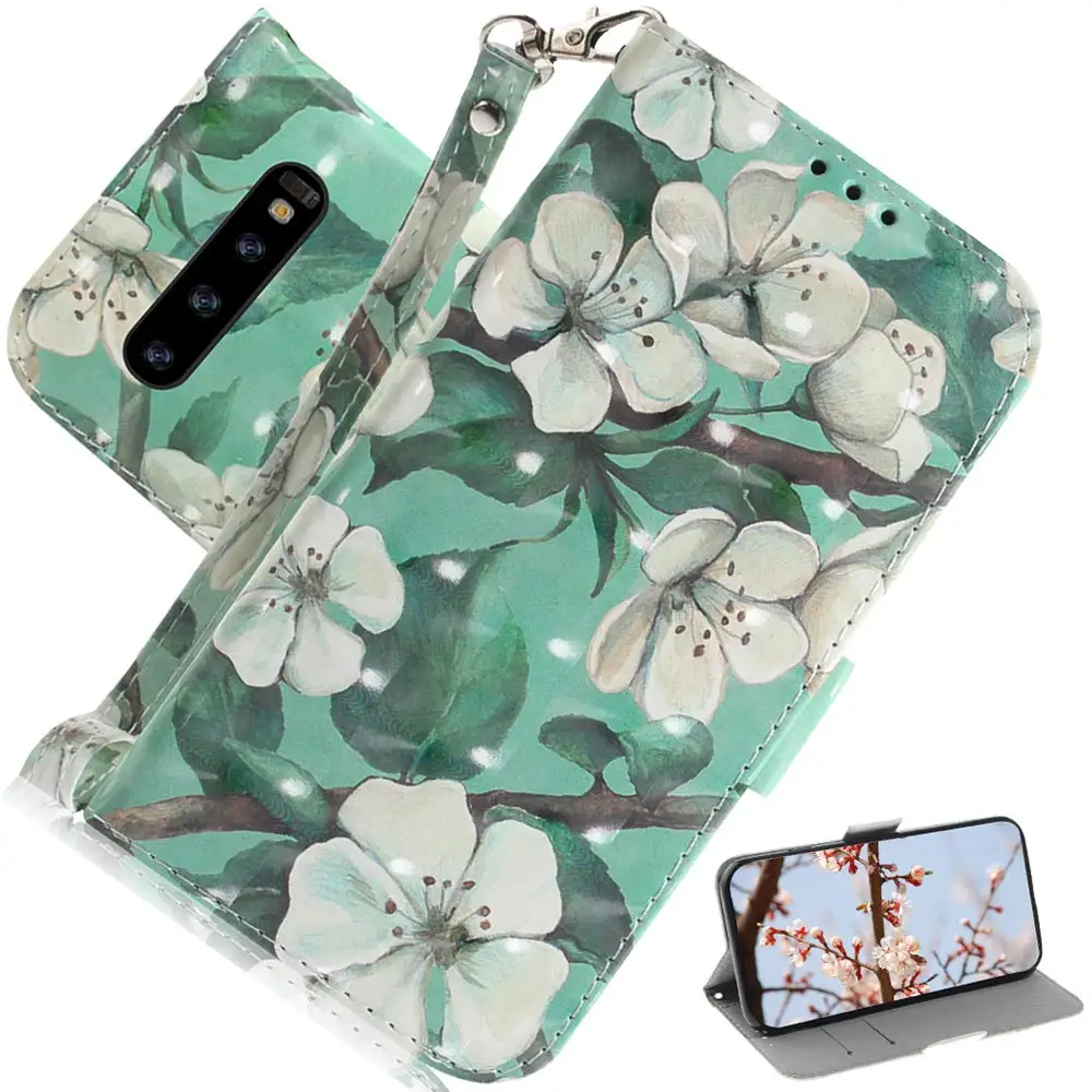 Green Flower 3D(полиуретан) с откидной крышкой для samsung Galaxy A70 A50 A30 A20 A10 A40 A60 A80 A20E чехол с мультипликационным принтом из искусственной кожи чехол для samsung A50s A30S - Цвет: Green Flower
