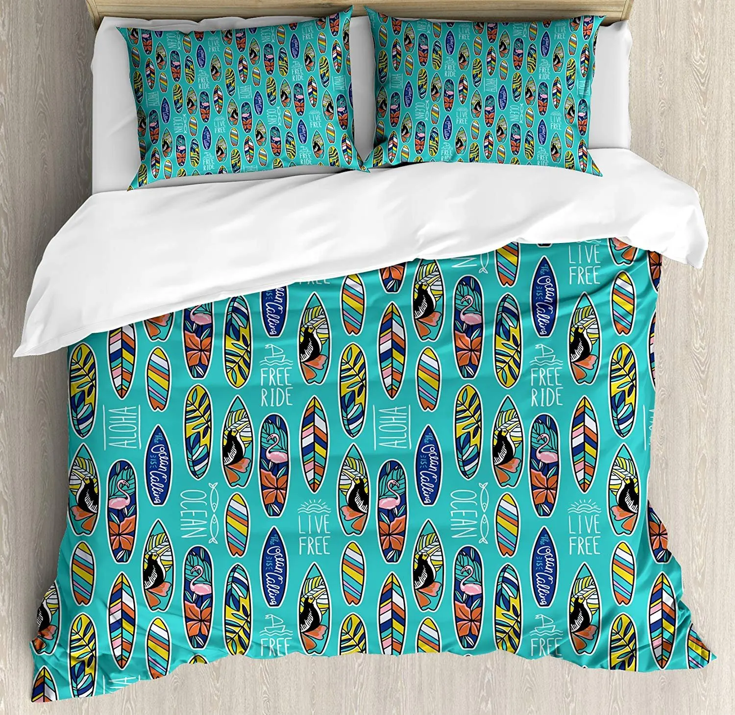 

Surfboard Bedding Set Aloha Hawaii Live Free Ocean Water Sports Inspired Pattern Coastal Inspirations Duvet Cover Pillowcase