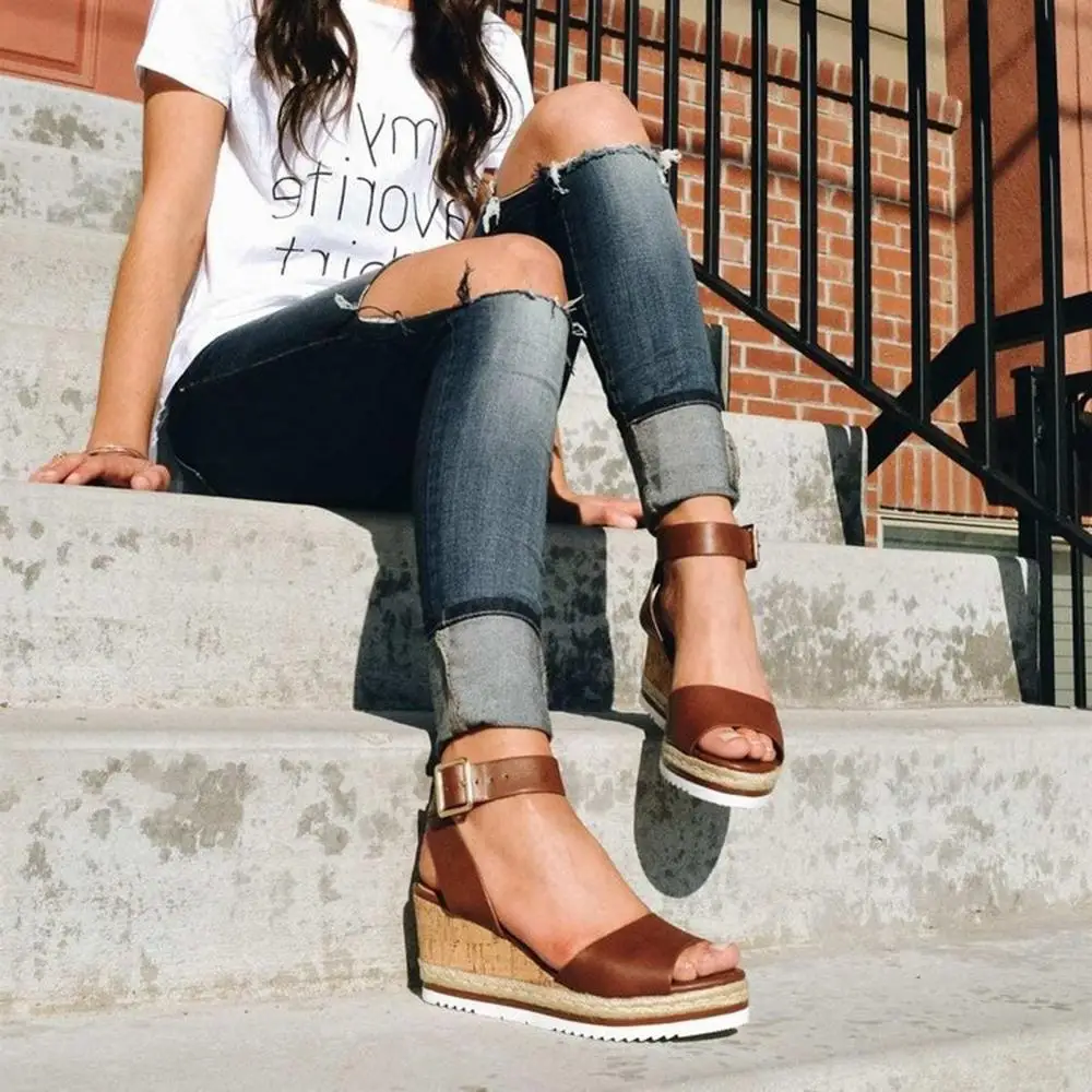 Сандалии WJ063 женские на высокой платформе босоножки из искусственной кожи