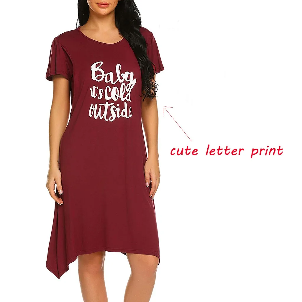 

2019 New Women's Maternity Pregnant Short Sleeve Letter Print Nursing Breastfeeding Dress