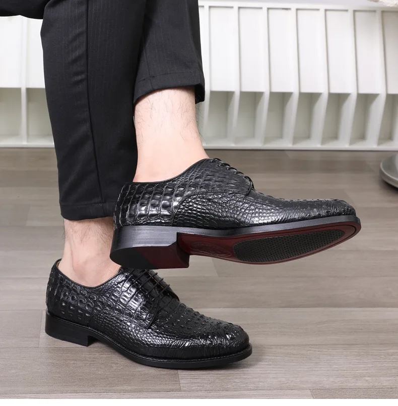 Fashion Authentic Crocodile Head Skin Men Business Dress Shoes Exotic Genuine Real Alligator Leather Handmade Male Lace-up Shoe