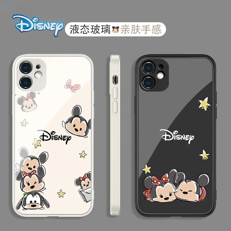 

Disney Mickey Minnie Cartoon Glass Mobile Phone Case for iPhone 12 11 Pro Max Mini XR XS 7 8 Plus Cute Cellphone Back Covers
