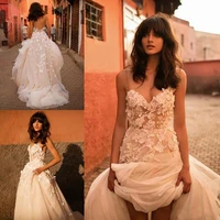 boho princess wedding dress sweetheart appliqued with flowers a line tulle backless wedding gown free customize bride dress