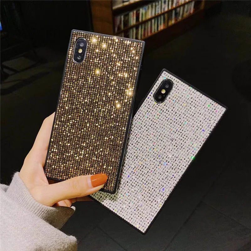 Роскошный блестящий квадратный чехол с бриллиантами для iPhone 11 Pro Max 7 8 Plus X Xr Xs
