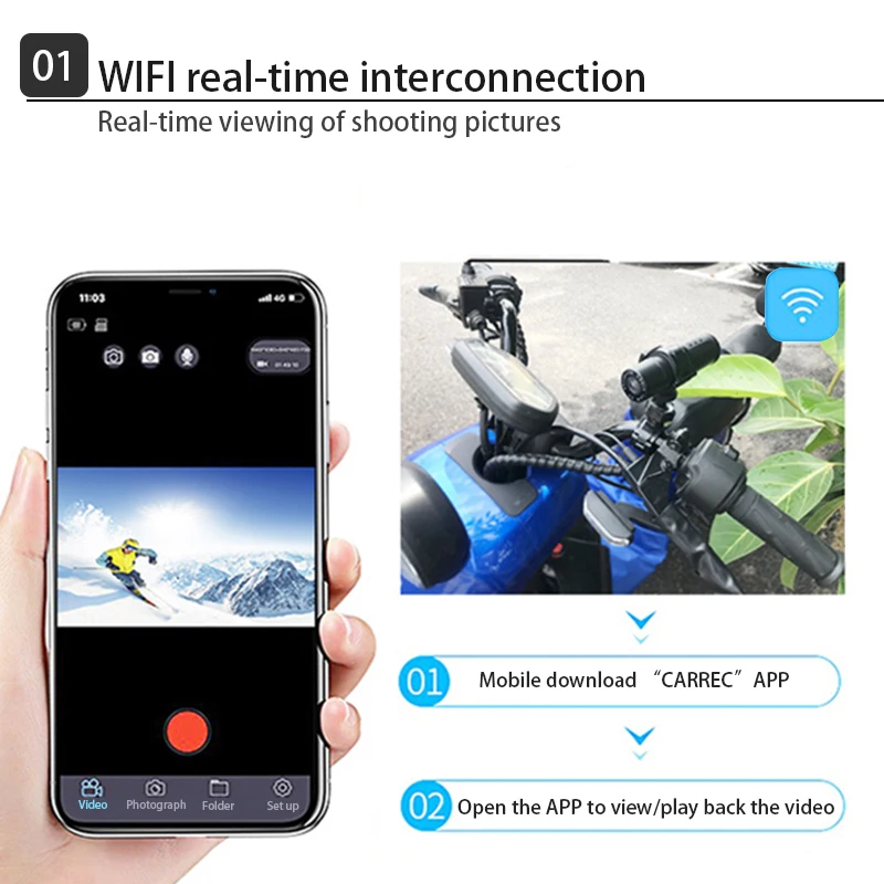 Водонепроницаемая мотоциклетная камера DVR видеокамера Full HD 1080P Wifi велосипедный
