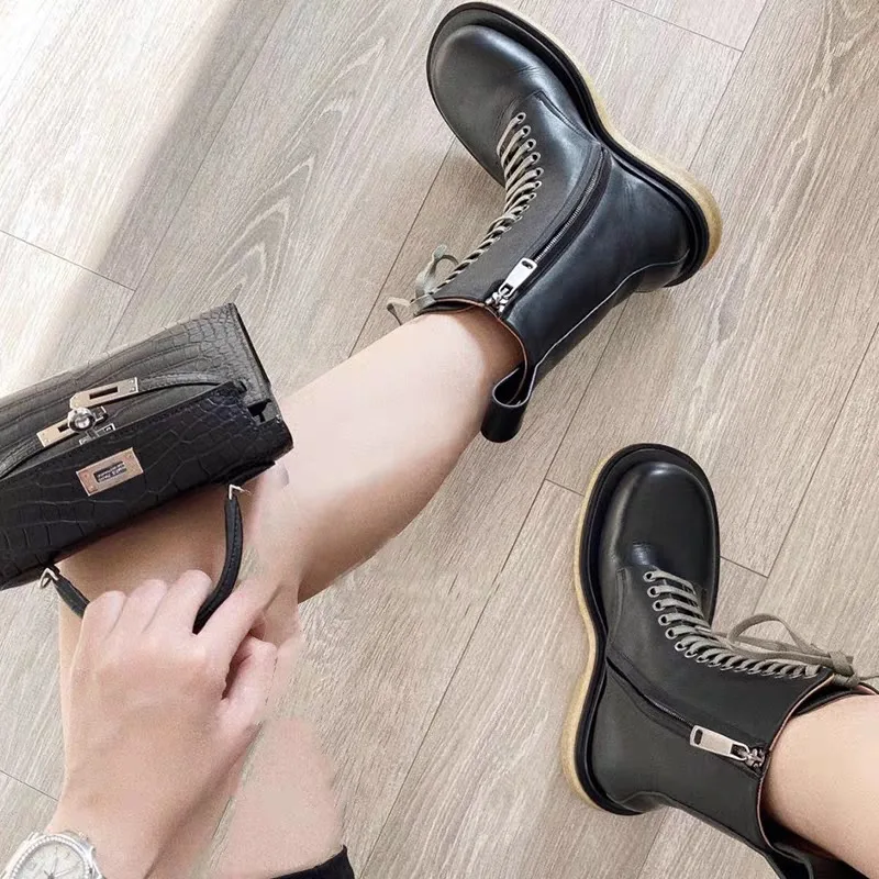 Fujin/Женские Ботинки на каблуке молнии из натуральной кожи высокое качество