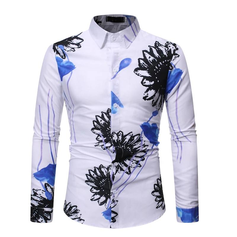 Мужская гавайская рубашка черная приталенная в разноцветную полоску с длинными