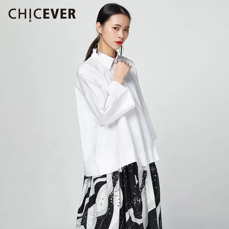 

CHICEVER Spring Women Shirt Lapel Half Flare Sleeve Button Loose Oversize Slim Female Top Blouse 2020 Women's Clothing New