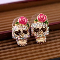 kpop skull rose earrings unisex 2021 punk new fashion inlaid rhinestones popular exaggerated wild gift factory wholesale