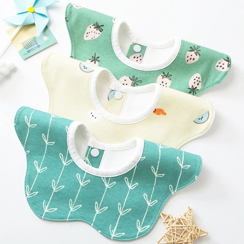

Cartoon Printed Baby Bib Round Petal Cotton Saliva Towel Waterproof Breathable Apron Newborn 360 Degree Rotation Bandana