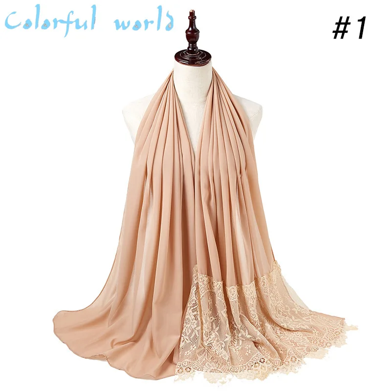 2020 Малайзия Новый жемчужный шифоновый кружевной женский хиджаб качественный