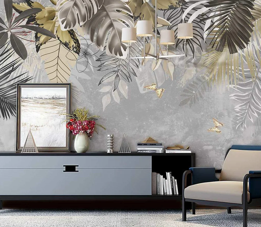 

Custom size wallpaper line plant tropical plant decoration painting bedroom decoration wallpaper mural 3d wallpaper wall for