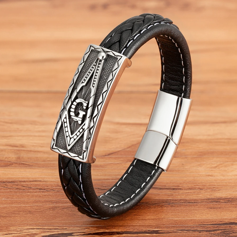

TYO Neo-gothic Stainless Steel Mens Leather Bracelet Braided Wrap Magnet Clasp Animal Skull Snake Owl Punk Design Custom Bangle