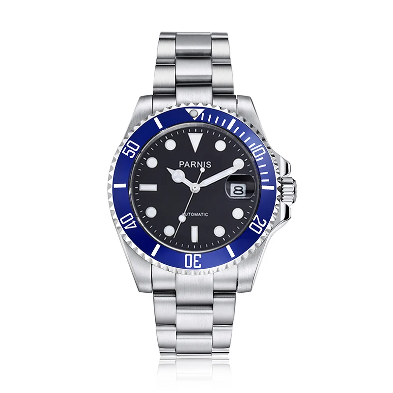 

Parnis 40 мм синий ободок Мужские автоматические механические часы браслет из нержавеющей стали Miyota 8215 Move мужские часы 2020