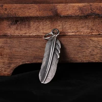 925 sterling silver retro fine feather pendant thai silver creative personality men and women sweater chain gop022