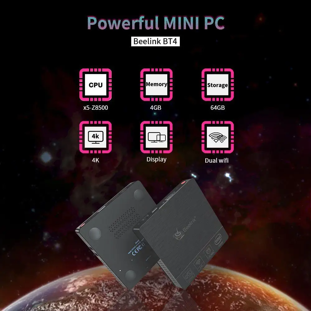 Beelink BT4 мини ПК Intel Atom четырехъядерный X5-Z8500 Windows10 1000 м Lan двойной WiFi HD VGA дисплей