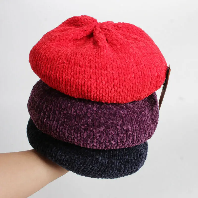 Новые стильные береты из синели Зимние для женщин теплая шапка женские осенние