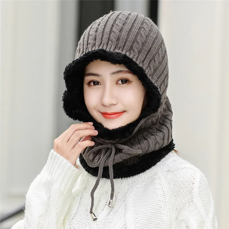 Женская вязаная шапка шапочки с шарфами теплые зимние хлопковые шапки пандой для