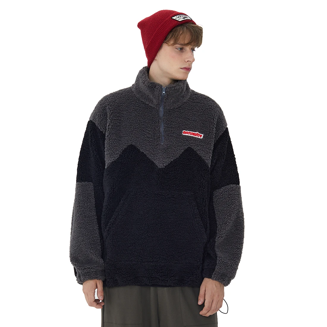 ATSUNSET Stitching Lambswool Hooded Cotton Coat Thick Warm Harajuku Winter Jacket High Street Streetwear