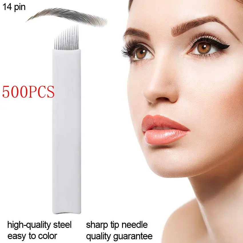 500 шт. иглы для тату Agulhas Tebori 11 штифтов Microblading гибких изогнутых лезвий