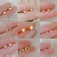 korean minimalist mini small love heart cross butterfly flower animal stud earrings for women girls chic body piercing jewelry
