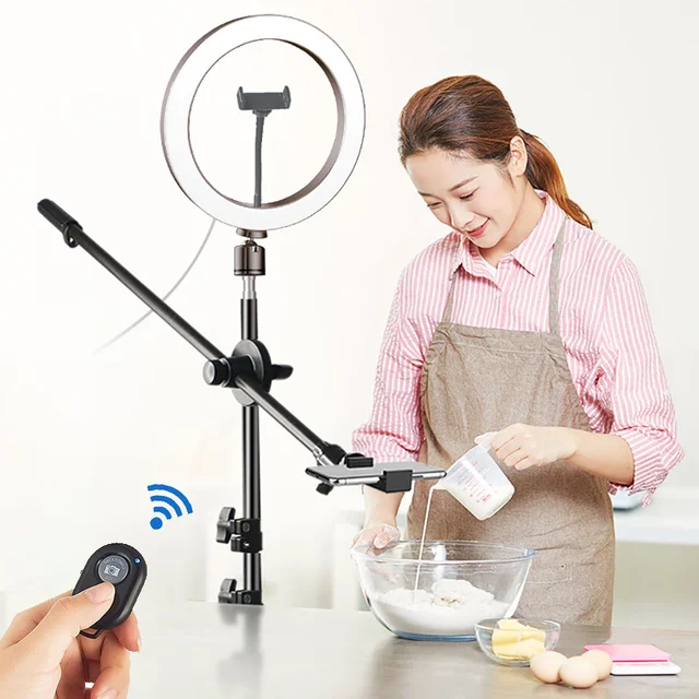 Photography led video ring light circle fill lighting camera photo studio phone selfie lamp with tripod stand boom arm youtube