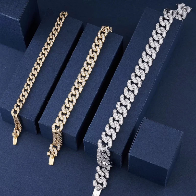 Браслет из кубинской цепи с ледяным муассанитом 18k au750|Гибкие и жесткие браслеты| |