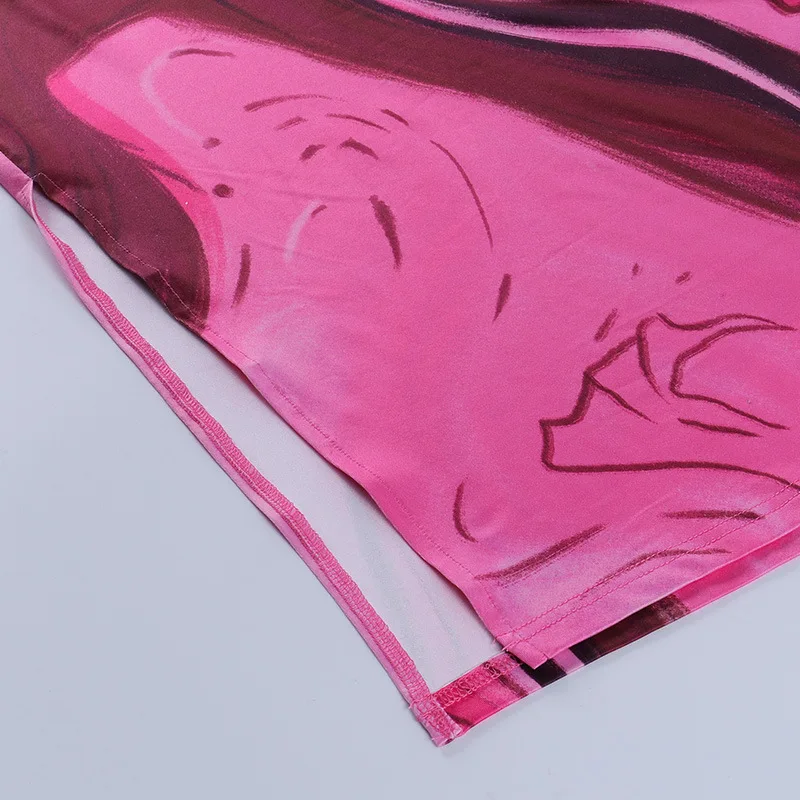 

Duena Tie Dye Sexy Dress with Ring Party Cut Out Low V Sleeveless Halter Bow Tie Sheath Party Midi Dress