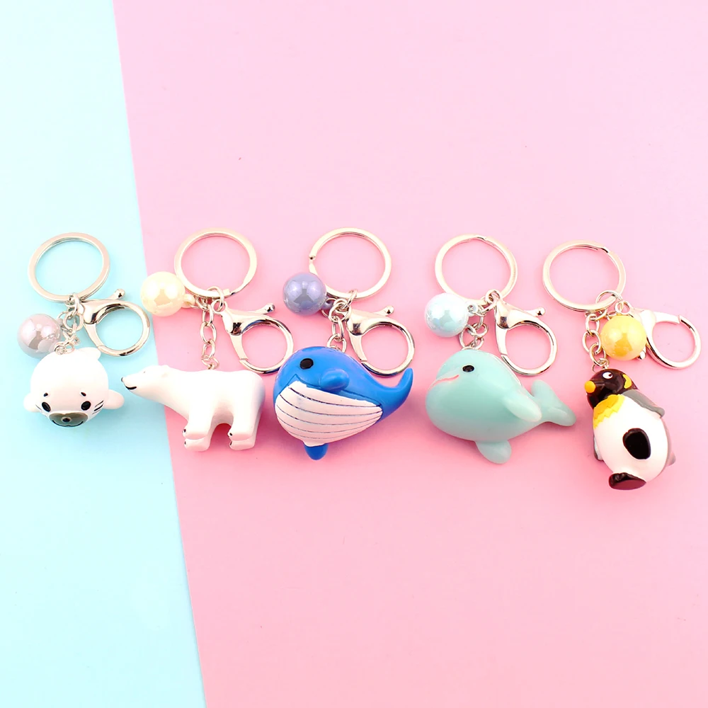 

Cute Anime Key Chain Bear Seal Dolphin Key Chains Penguin Whale Bag Charm for Girl Keys Ring Creative Gift Kpop Accessories