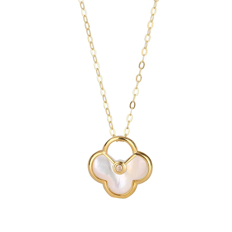 

18K colorful gold Clover Necklace girl's minority light luxury clavicle Chain Pendant Gift