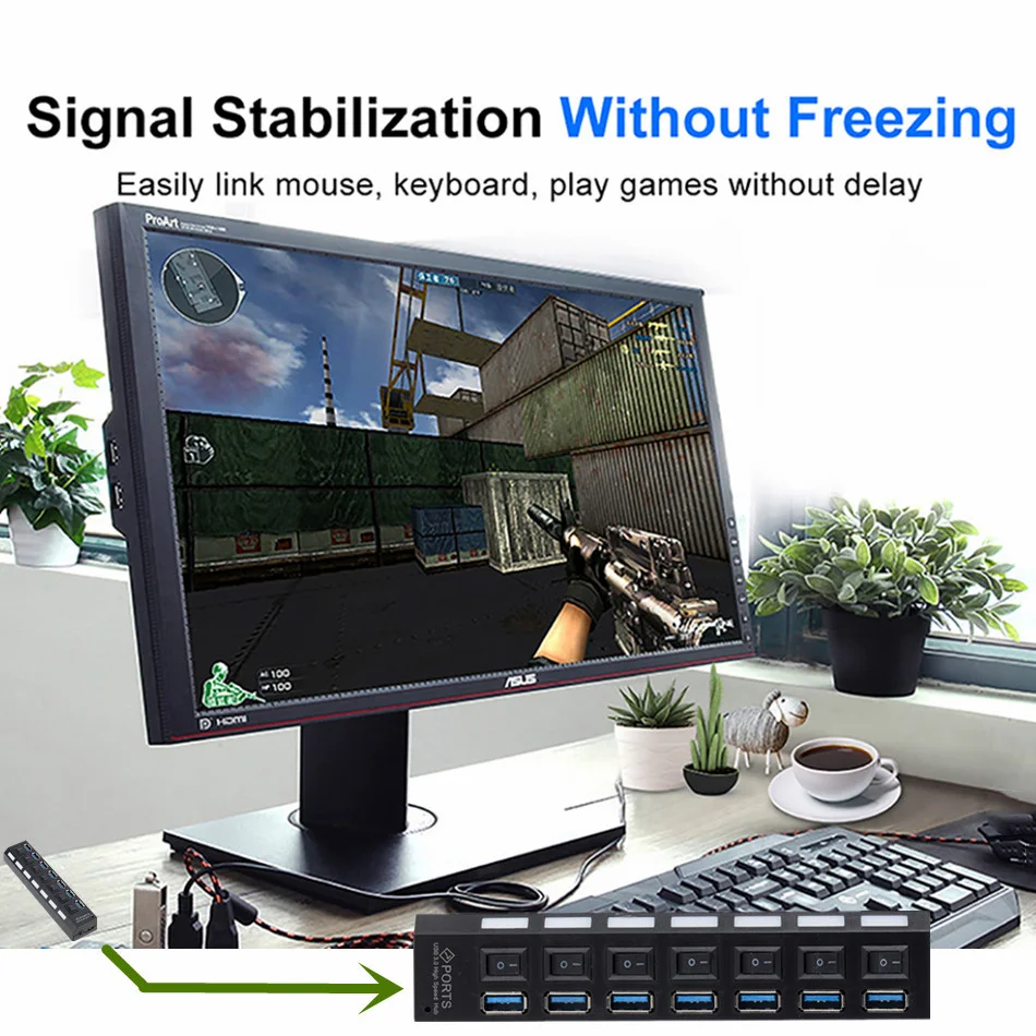 USB 3 0 разветвитель с 7 портами и переключателем