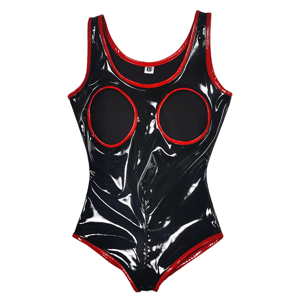

Sexy Latex PVC Shiny High Cut Bodysuit One Piece Thong Open Crotch Hollow Out Sexy Tight Bandage Leotard Sexy Wear F60