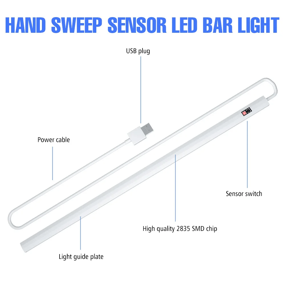 CanLing LED Under Cabinet Light USB 5V Smart Hand Sweep Sensor 20 30 40 50cm Wardrobe Wall Lamp LED Stairs Closet Night Ampoule