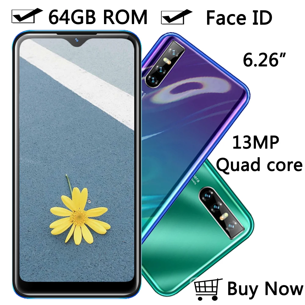 Gota de Água Face Reconhecimento Smartphones Original Desbloqueado 6.26 Tela Android 4g Ram 64g Rom Telefones Celulares Telefone Celular id Note11